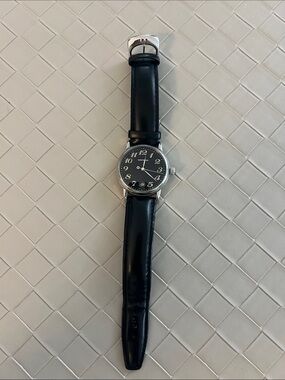 Classic Montblanc Black Leather Strap Watch